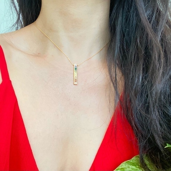 None Jewelry - Rainbow Crystal bar Necklace fashion minimalist jewelry adjustable gold pendant